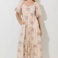 Cream Floral Lurex Print Maxi Dress