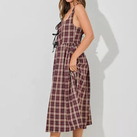 Plaid Sleeveless Dress With Ribbon