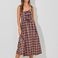 Plaid Sleeveless Dress With Ribbon