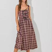 Plaid Sleeveless Dress With Ribbon Plus Size