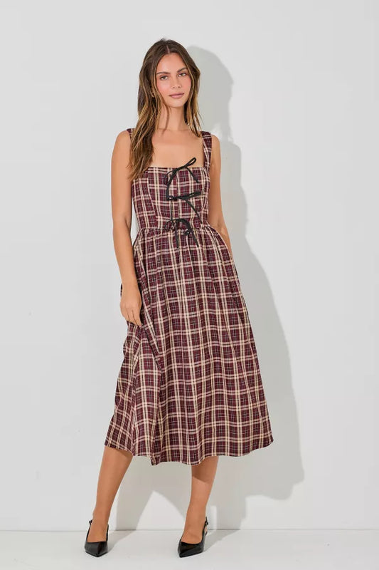 Plaid Sleeveless Dress With Ribbon Plus Size