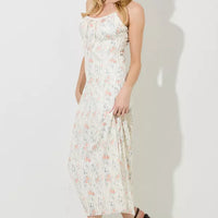 Cream Peach Floral Lace Maxi Dress