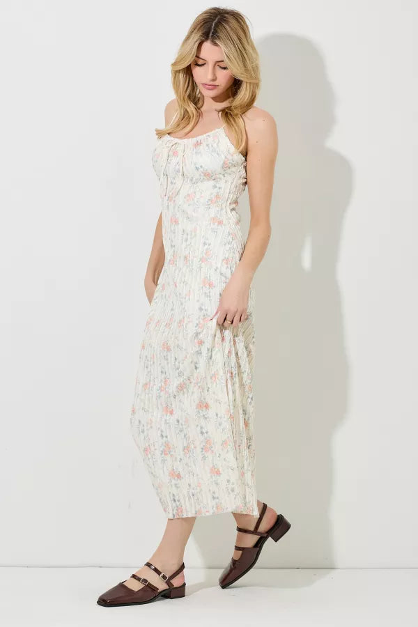 Cream Peach Floral Lace Maxi Dress