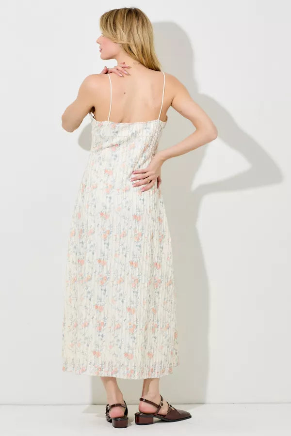 Cream Peach Floral Lace Maxi Dress