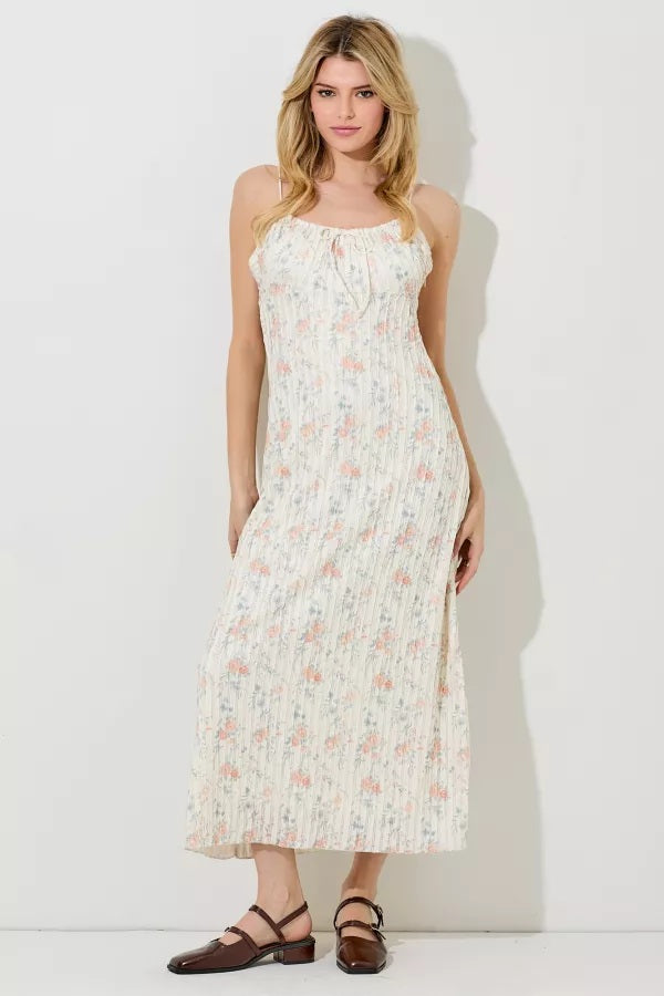 Cream Peach Floral Lace Maxi Dress