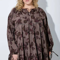Printed Floral Mini Dress With Tie Sleeve Plus Size