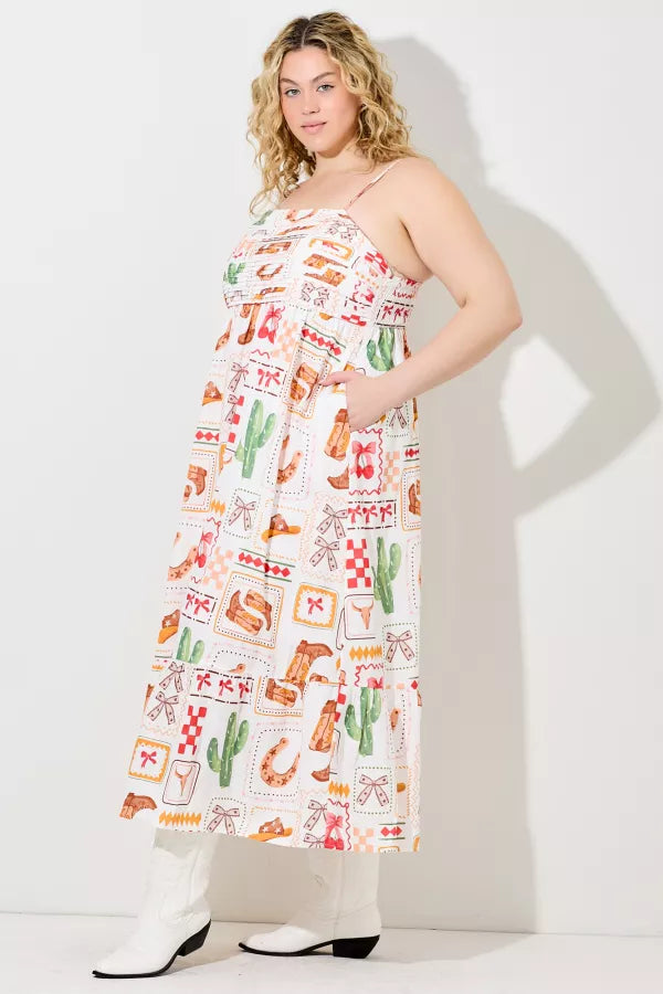 WESTERN PRINT MAXI DRESS PLUS SIZE
