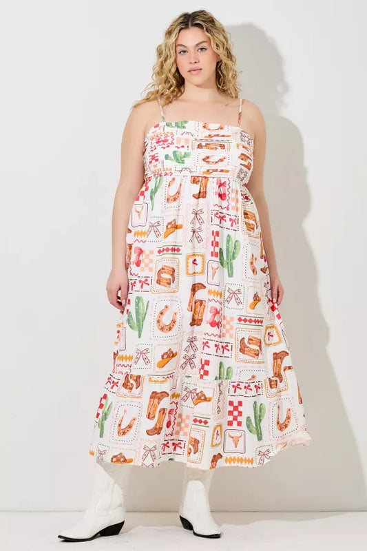 WESTERN PRINT MAXI DRESS PLUS SIZE