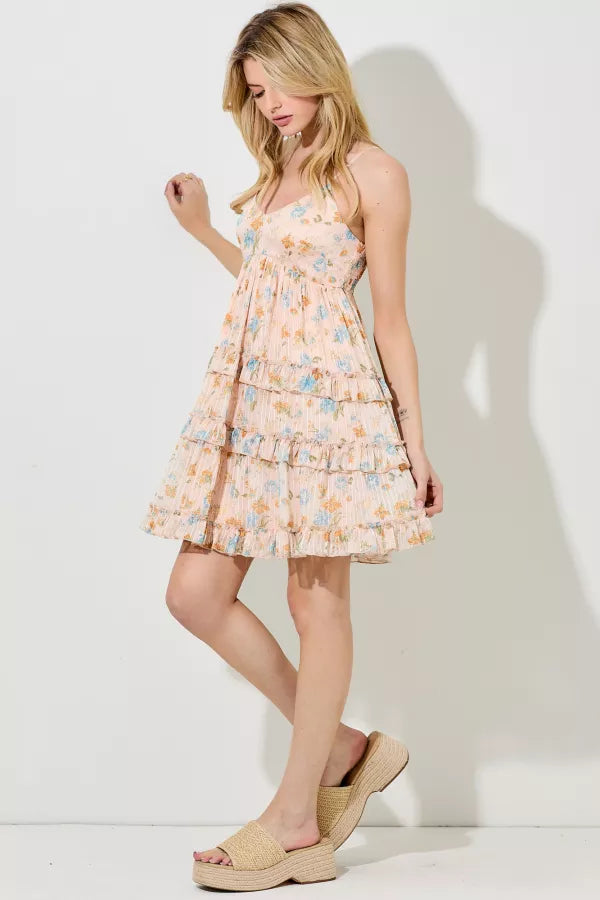Coral Multi Floral Print Ruffle Top