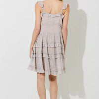 Taupe Floral Print Tiered Mini Dress