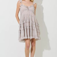 Taupe Floral Print Tiered Mini Dress