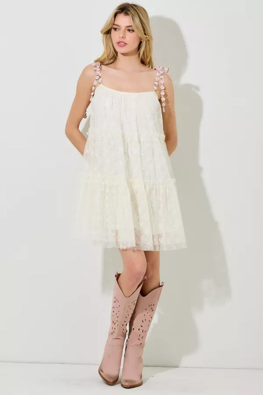 Shoulder Tie Lace Mini Dress