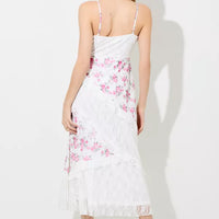 Printed Floral Lace Tiered Maxi Dress