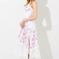 Printed Floral Lace Tiered Maxi Dress