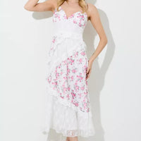 Printed Floral Lace Tiered Maxi Dress