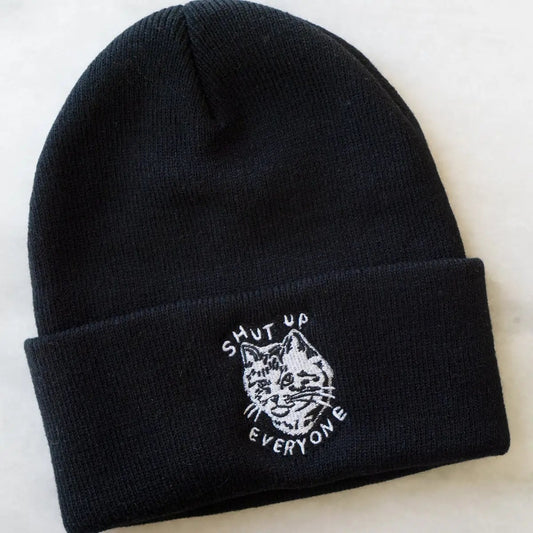 Shut Up Everyone (Cat) Beanie | Knit Embroidered Toque