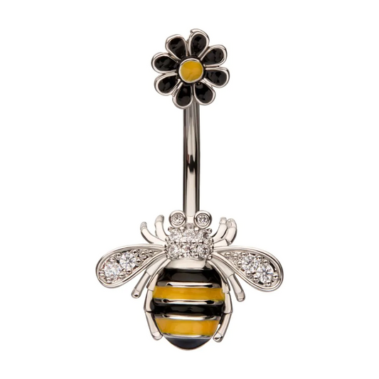 Bee And Daisy Enamel Navel With Pave CZs