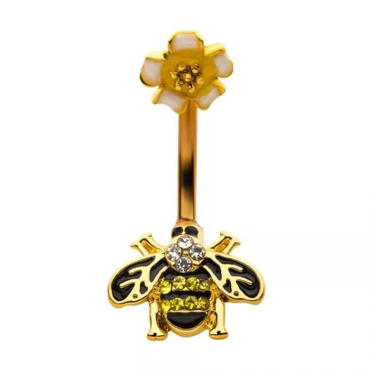 BEE W/ ENAMEL FLOWER NAVEL