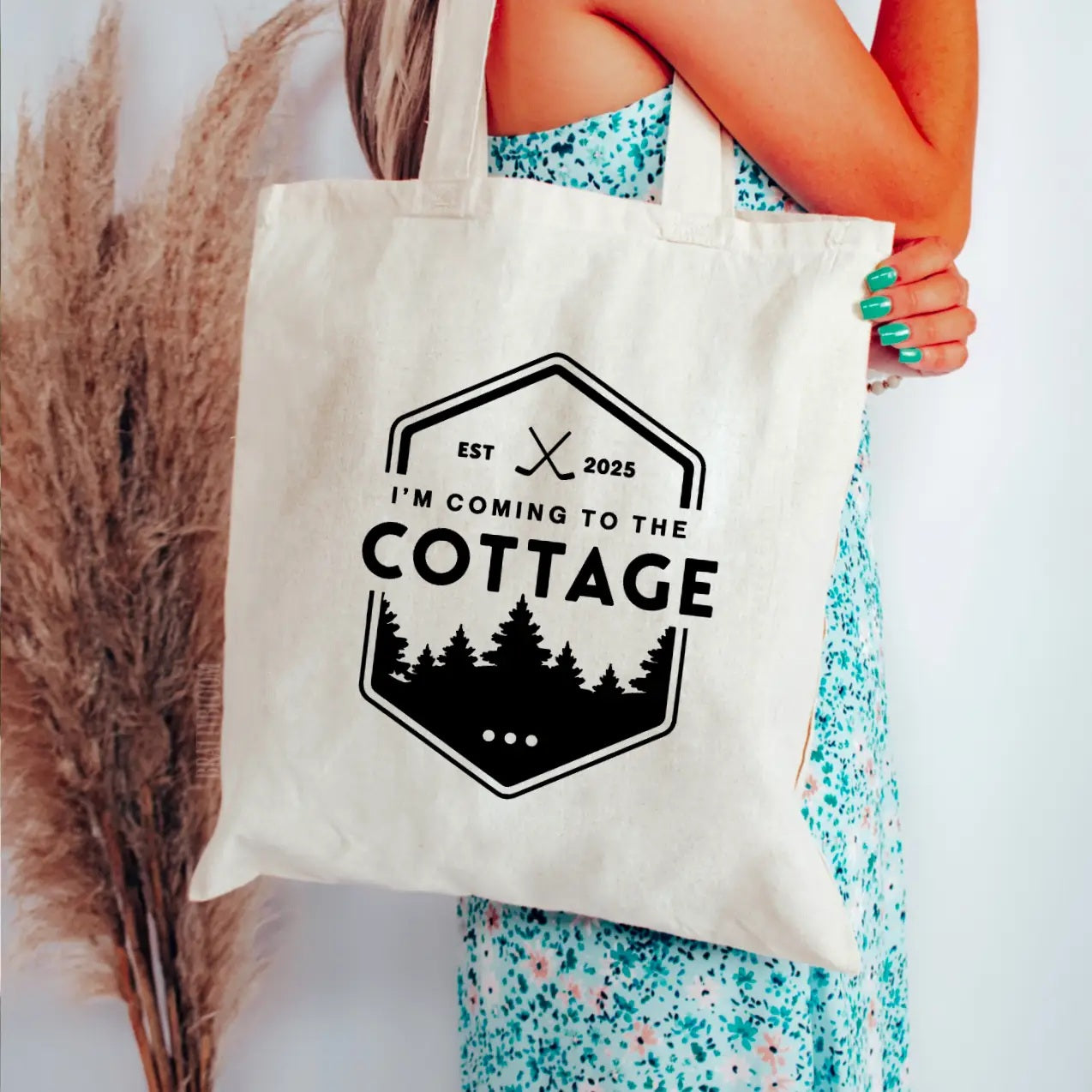 Beige Cottage With Trees Tote Bag
