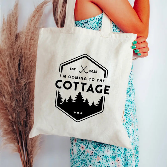 Beige Cottage With Trees Tote Bag