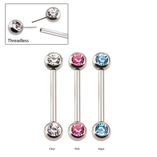 Bezel Set Gem Steel Threadless Nipple