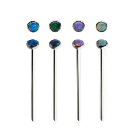 Bezel Set Opal Bend To Fit Nose Stud 19g