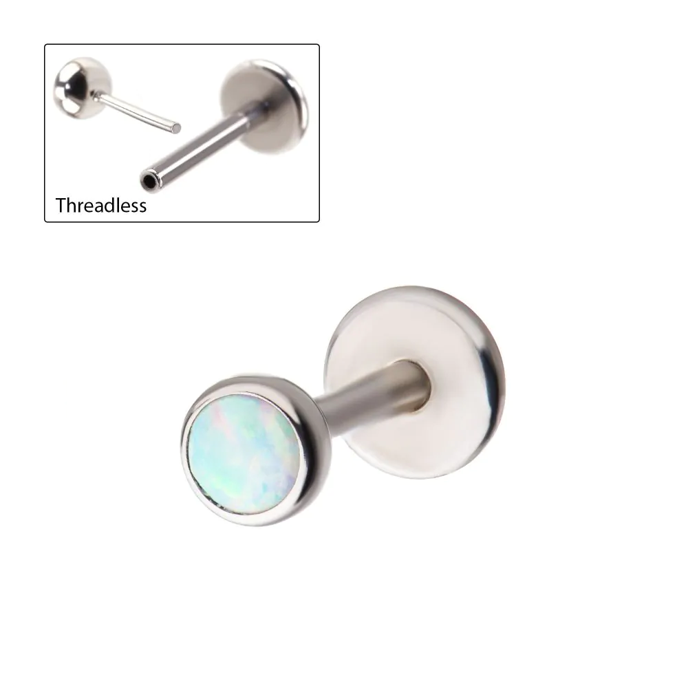 Bezel Opal Threadless Labret 18g