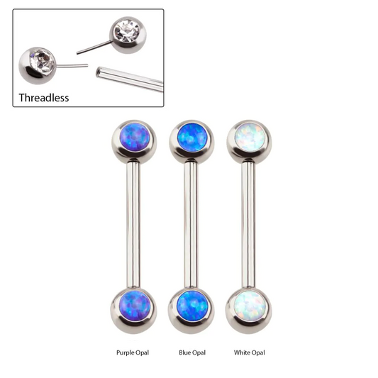 Bezel Set Opal Steel Threadless Nipple