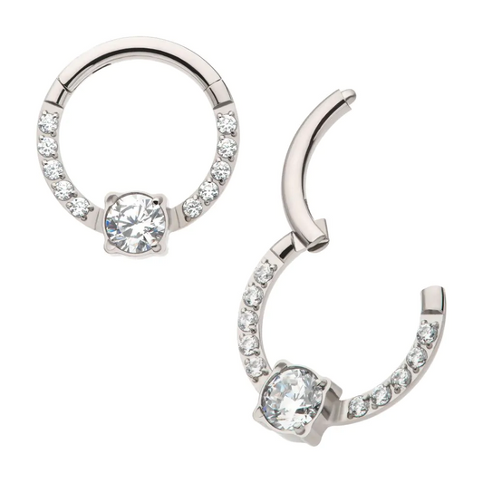 Big Round & Small CZ Titanium Hinged Hoop