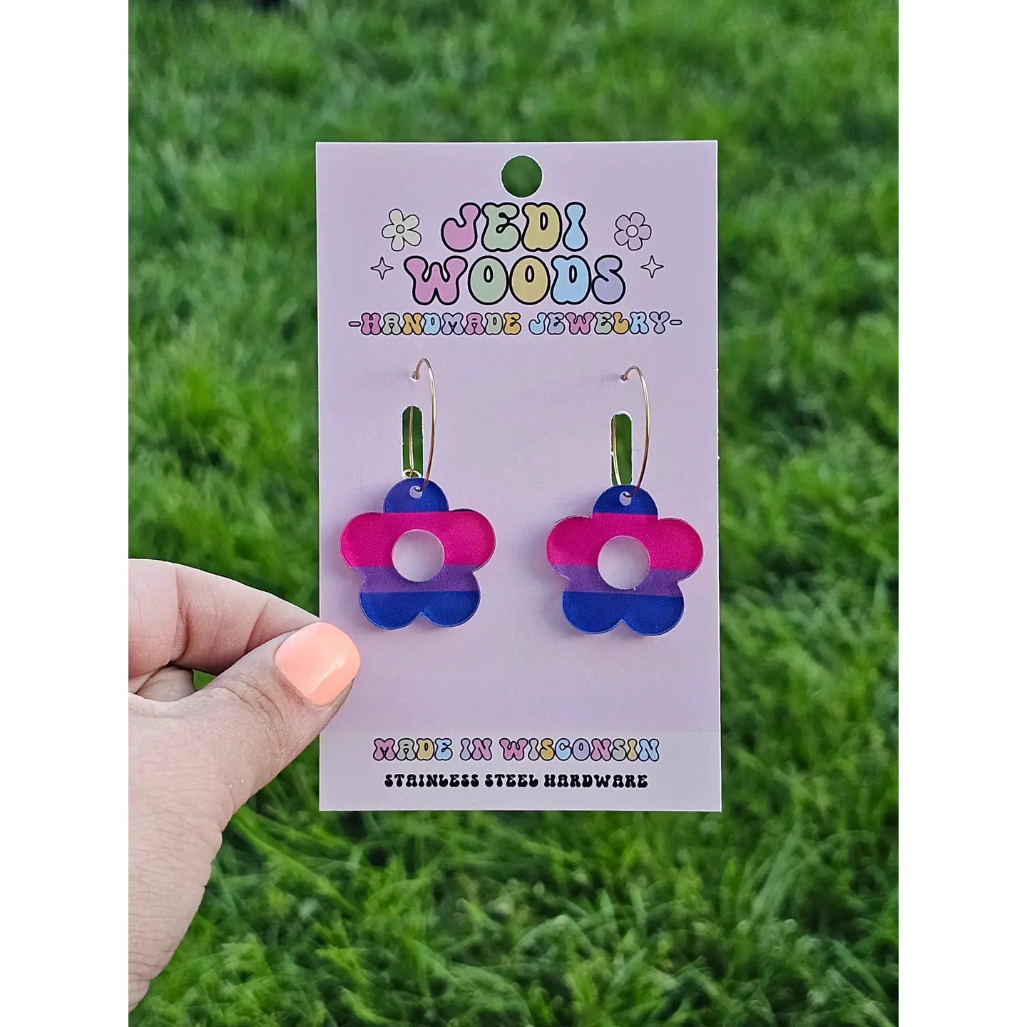 Bisexual Pride Flag Flower Earrings
