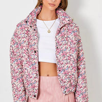 Floral Corduroy Print Puffer Jacket
