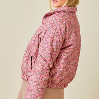 Floral Corduroy Print Puffer Jacket