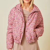 Floral Corduroy Print Puffer Jacket