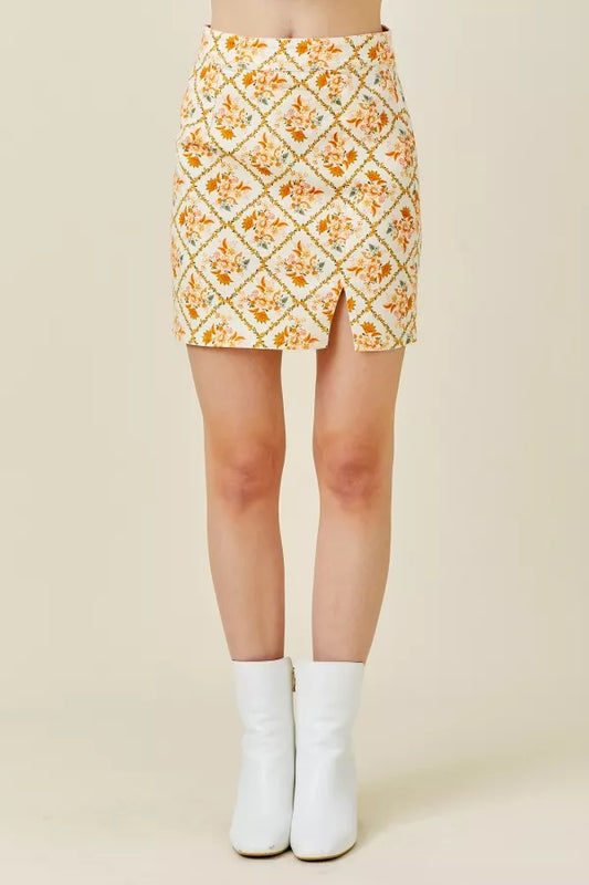 Dusty Floral Mini Skirt With Side Slit