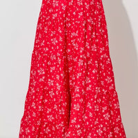 Red Multi Floral Print Maxi Skirt