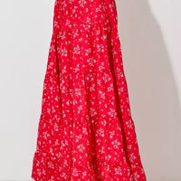 Red Multi Floral Print Maxi Skirt