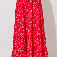 Red Multi Floral Print Maxi Skirt