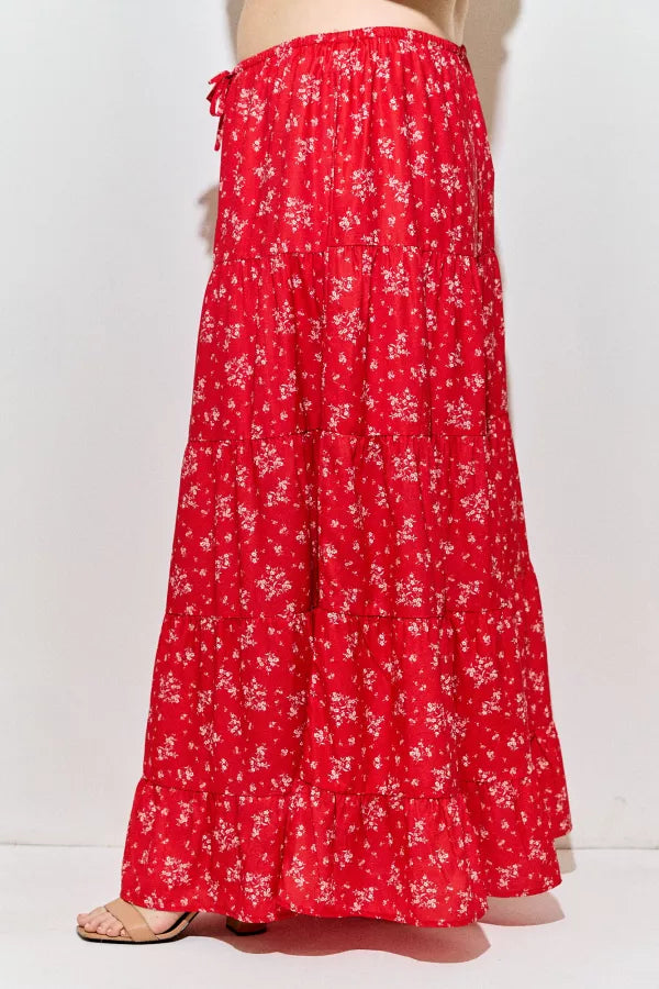 Red Multi Floral Print Skirt Plus Size