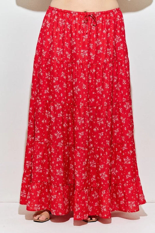 Red Multi Floral Print Skirt Plus Size