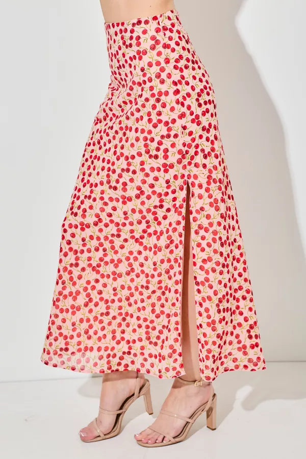 Cherry Print Maxi Skirt