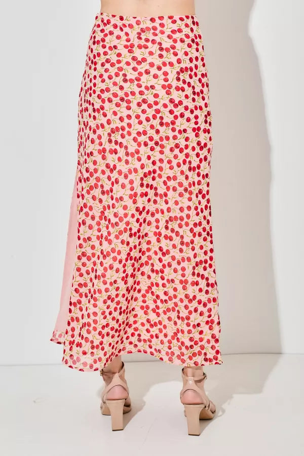 Plus Size Cherry Print Maxi Skirt