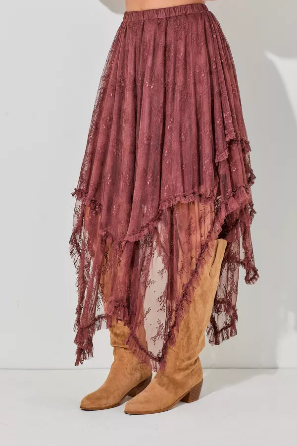 Embellished Lace Hem Skirt Plus Size