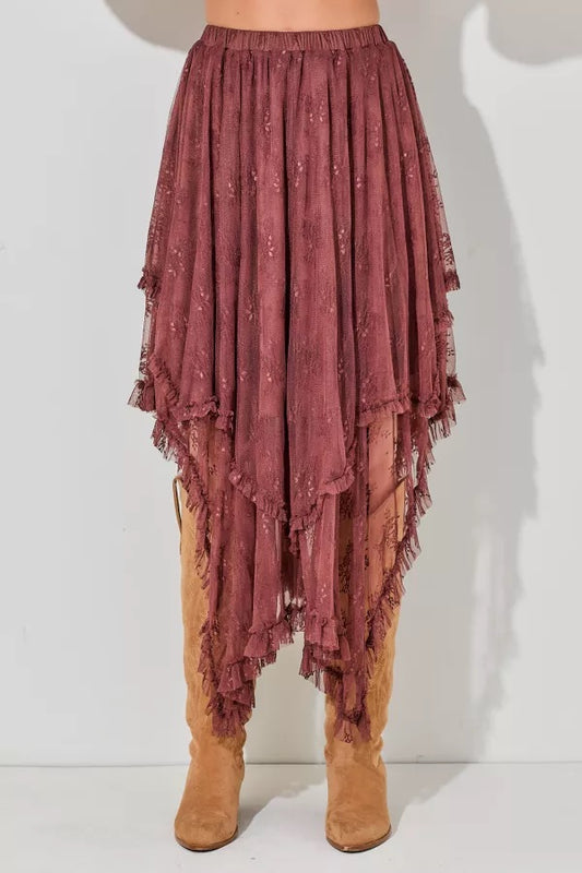 Embellished Lace Hem Skirt Plus Size