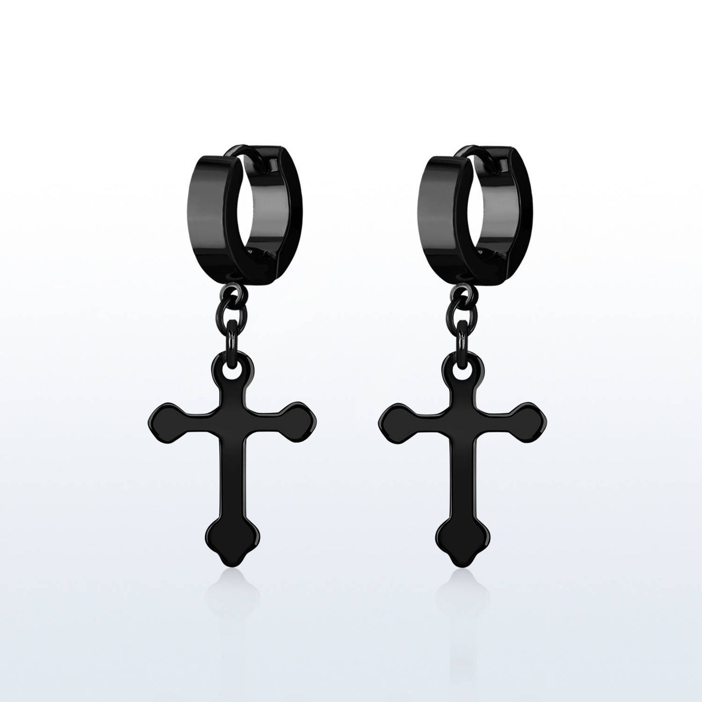 Black Huggie Earrings With Black Cross Dangle