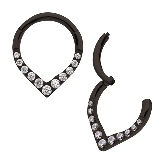 Teardrop 11 Gem Black PVD Titanium Hinged Hoop