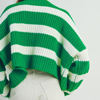 Striped V Neck Cardigan With Buttons