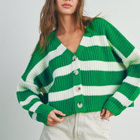 Striped V Neck Cardigan With Buttons