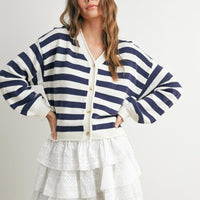 Button Front Striped Sweater