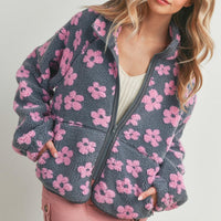 Daisy Flower Pattern Fleece Sherpa Jacket