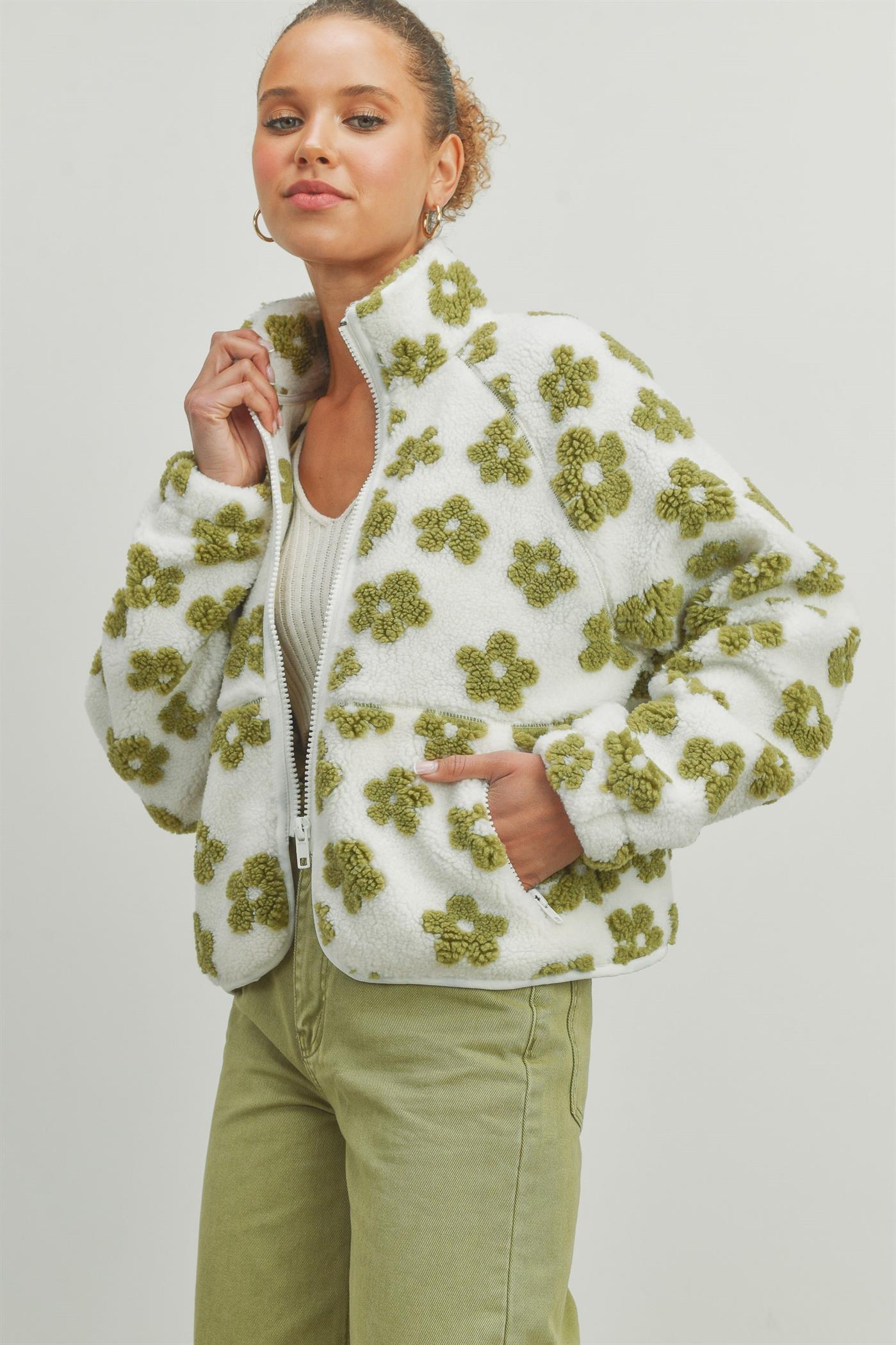Daisy Flower Fleece Sherpa Jacket